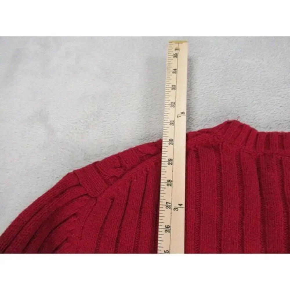 Vintage Eddie Bauer Sweater Mens XL Tall Red Cable Knit Lambs Wool Blend Long Sl - Picture 8 of 10